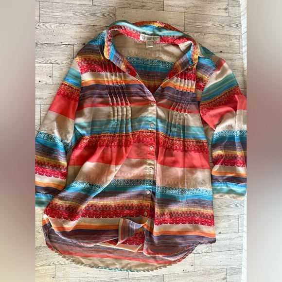 Vintage America Tops - Vintage America Women’s Medium multi colored Pattern Boho Blouse 3/4 inch sleeve